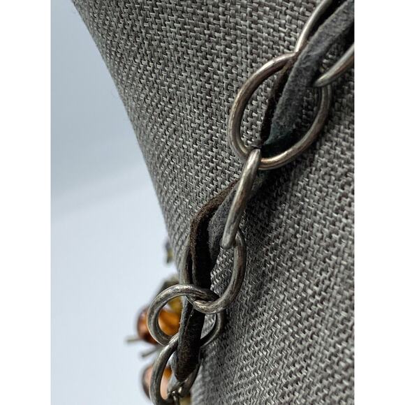 Laura Ashley Chain Leather Cord Statement Necklace Dangle Beads Marble Crystals - Picture 2 of 10